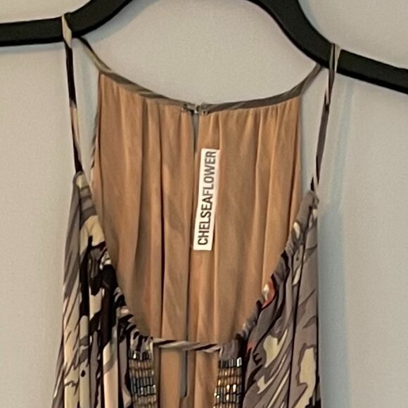 Chelsea Flower Multi-color High/Low Dress With Beaded Plunge Neckline - Picture 8 of 9